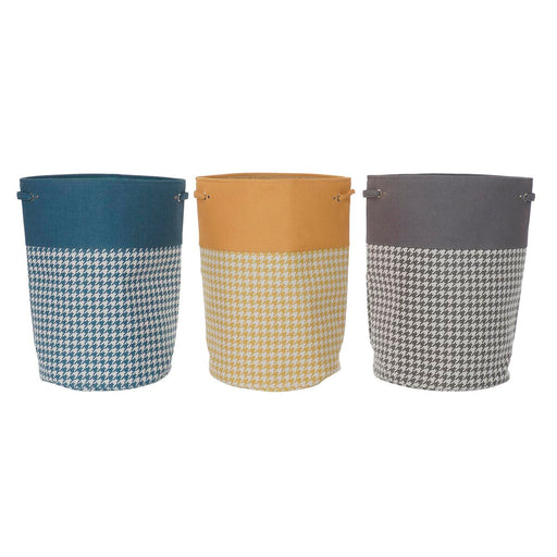 Καλάθι για τα Βρώμικα Ρούχα DKD Home Decor Houndstooth Μέταλλο Κίτρινο Μπλε Γκρι Πολύχρωμο 30 x 40 cm 40 x 40 x 60 cm (3 Μονάδες