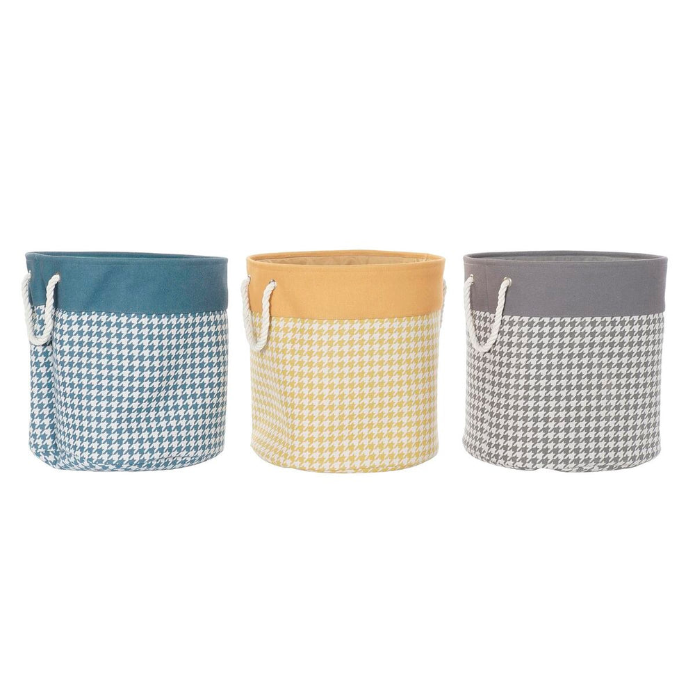 Καλάθι για τα Βρώμικα Ρούχα DKD Home Decor Houndstooth Γκρι Μπλε Κίτρινο 45 x 45 x 45 cm (3 Μονάδες)