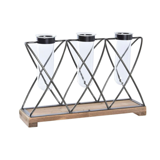 Βάζο DKD Home Decor 36,5 x 11,5 x 23,5 cm Κρυστάλλινο Μαύρο Μέταλλο Καφέ Διαφανές