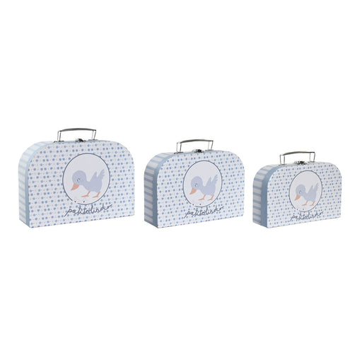 Σετ Διακοσμητικών Κουτιών DKD Home Decor 28 x 9,5 x 20 cm Μπλε Μέταλλο Πολύχρωμο Χαρτόνι