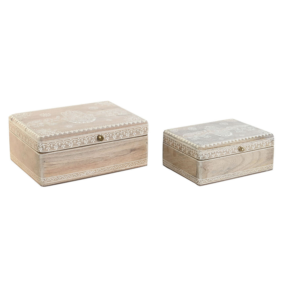 Κουτί-μπιζουτιέρα DKD Home Decor 25,5 x 20 x 10,5 cm Φυσικό Ξύλο από Μάνγκο (x2)