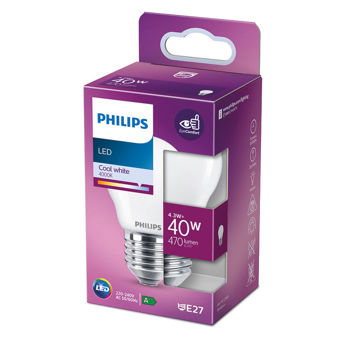 Λάμπα LED Philips Λευκό F 40 W 4,3 W E27 470 lm 4,5 x 7,8 cm (4000 K)