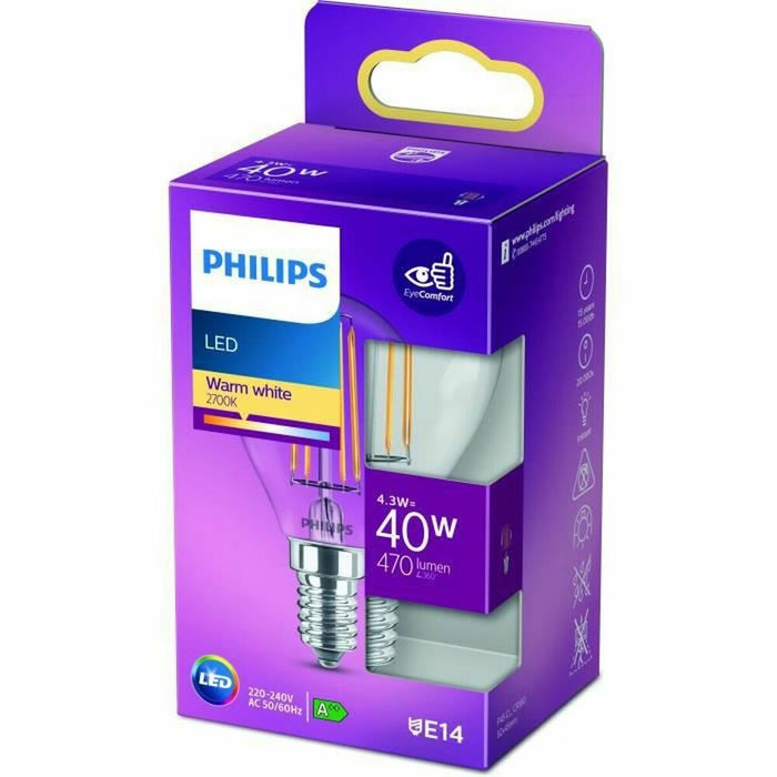 Σφαιρική Λάμπα LED Philips Classic 40 W E14 F 4,3 W (2700k)